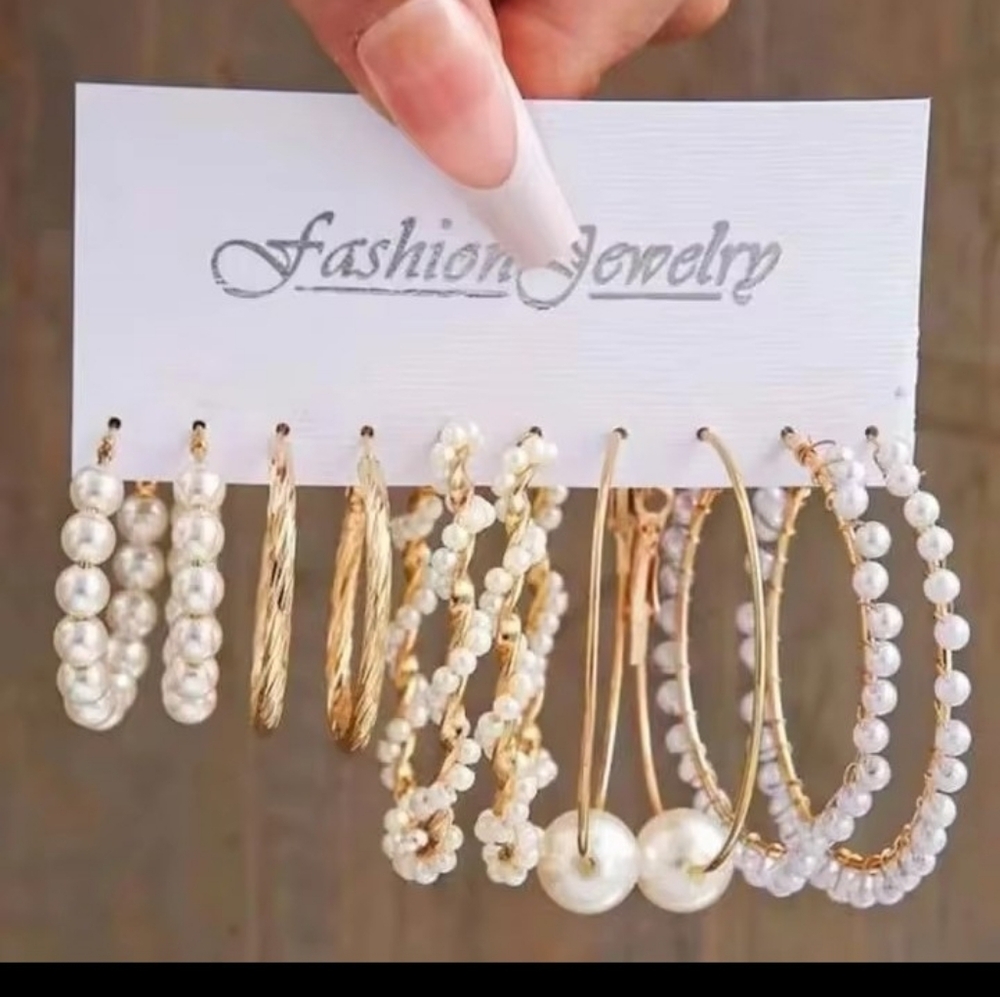 5pr Hoop‎ Pearl Earrings Women's Jewelry Gold Dangle New F69